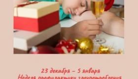 С 23 по 29 декабря проходит Неделя профилактики злоупотребления алкоголем в новогодние праздники